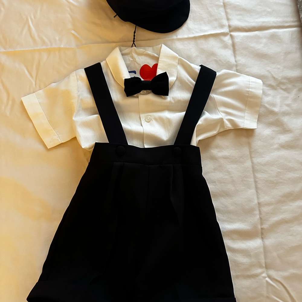 Boys shorts set with white shirt with suspenders